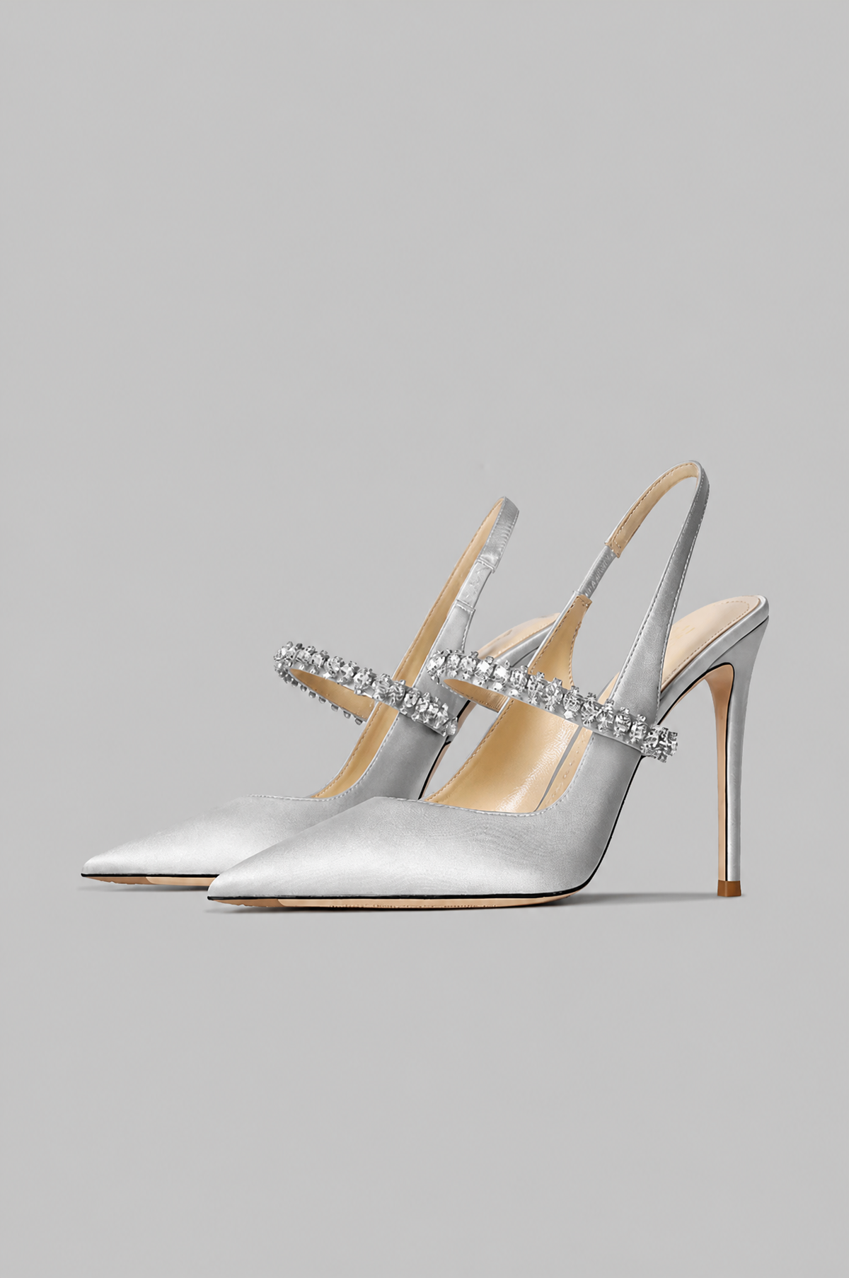 Satin Slingback Stilettos with Crystal Strap Noor Laurent