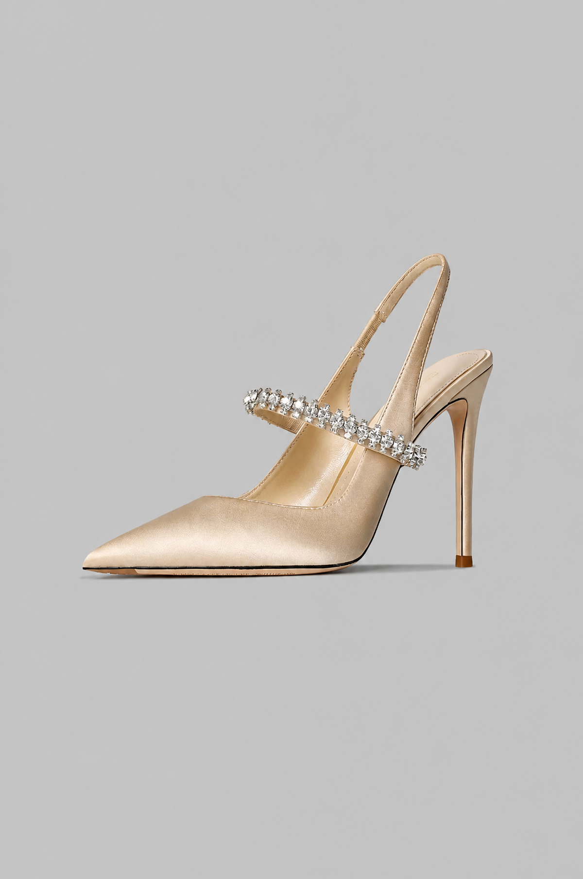 Satin Slingback Stilettos with Crystal Strap Noor Laurent