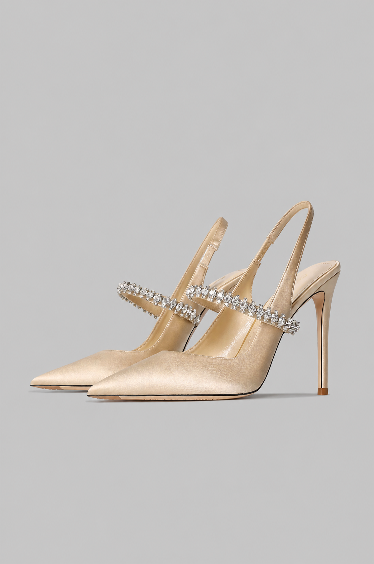 Satin Slingback Stilettos with Crystal Strap Noor Laurent