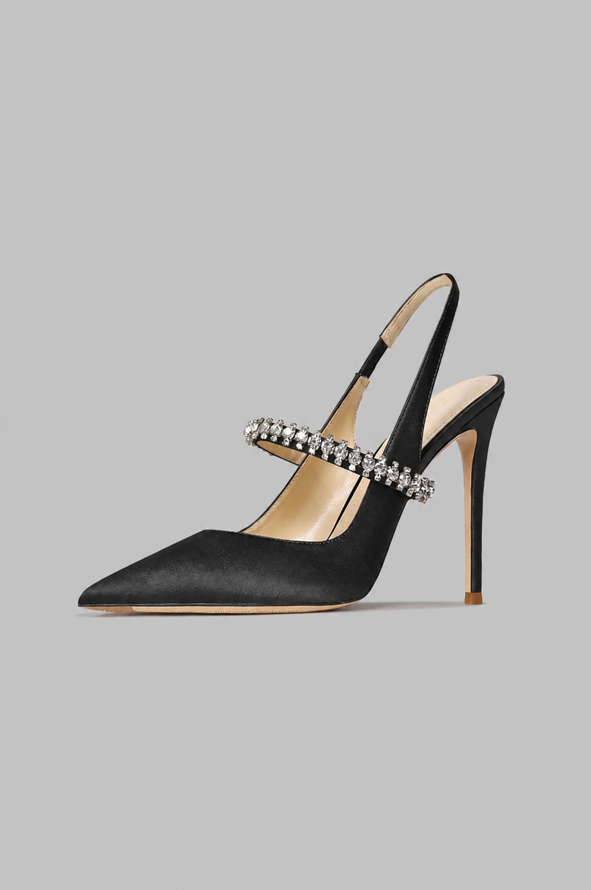 Satin Slingback Stilettos with Crystal Strap Noor Laurent