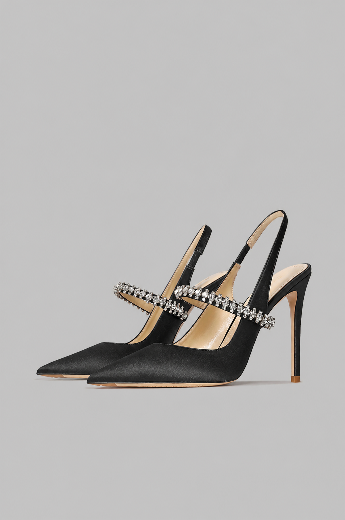 Satin Slingback Stilettos with Crystal Strap Noor Laurent