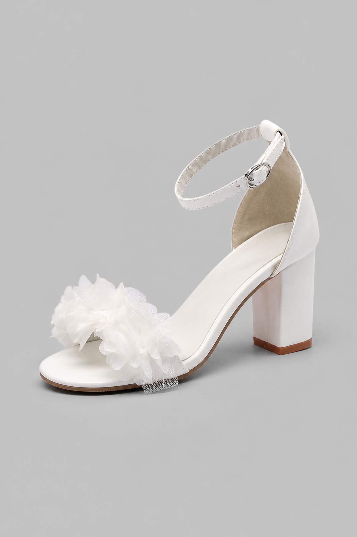 Bridal Block Heel Sandals with Flower Strap Noor Laurent