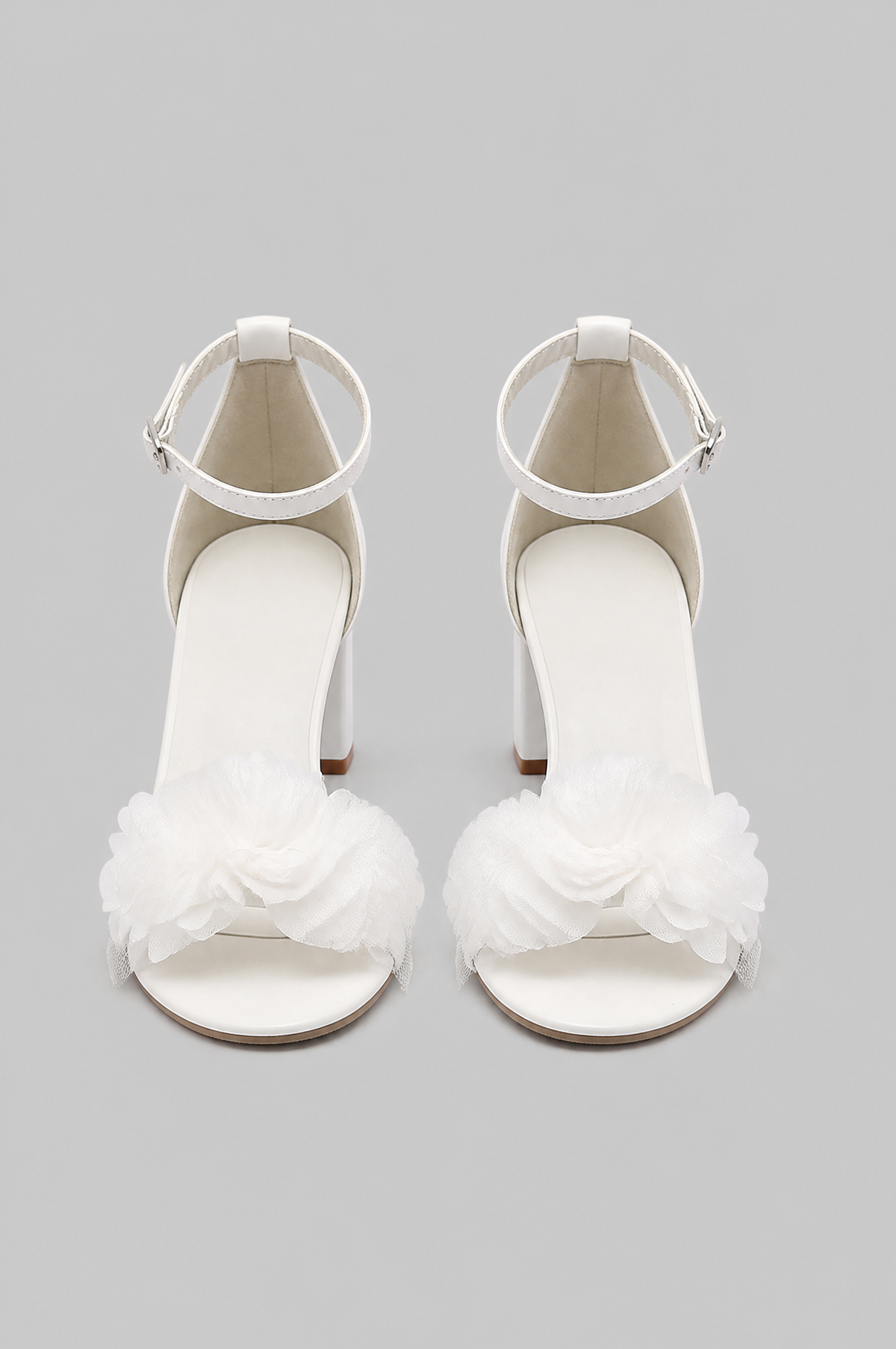 Bridal Block Heel Sandals with Flower Strap Noor Laurent