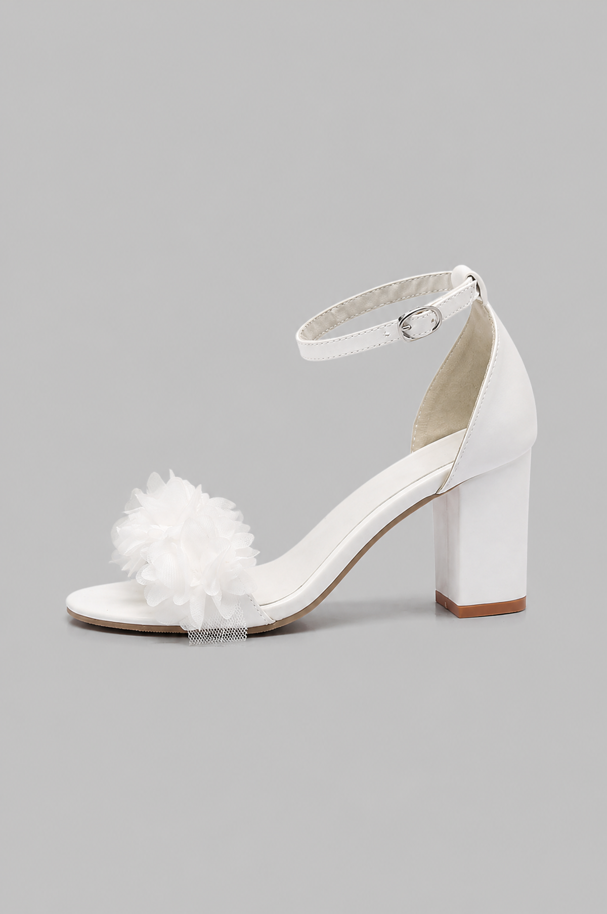 Bridal Block Heel Sandals with Flower Strap Noor Laurent