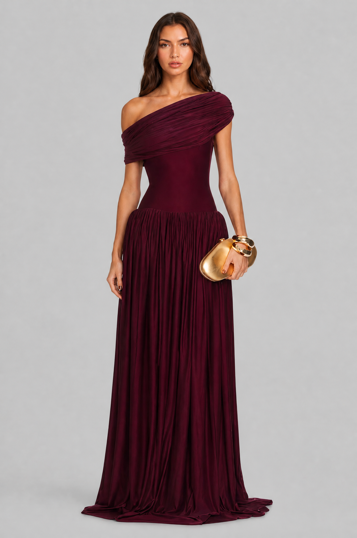 One Shoulder Maxi Dress with Drop Waist Audrey Calvero
