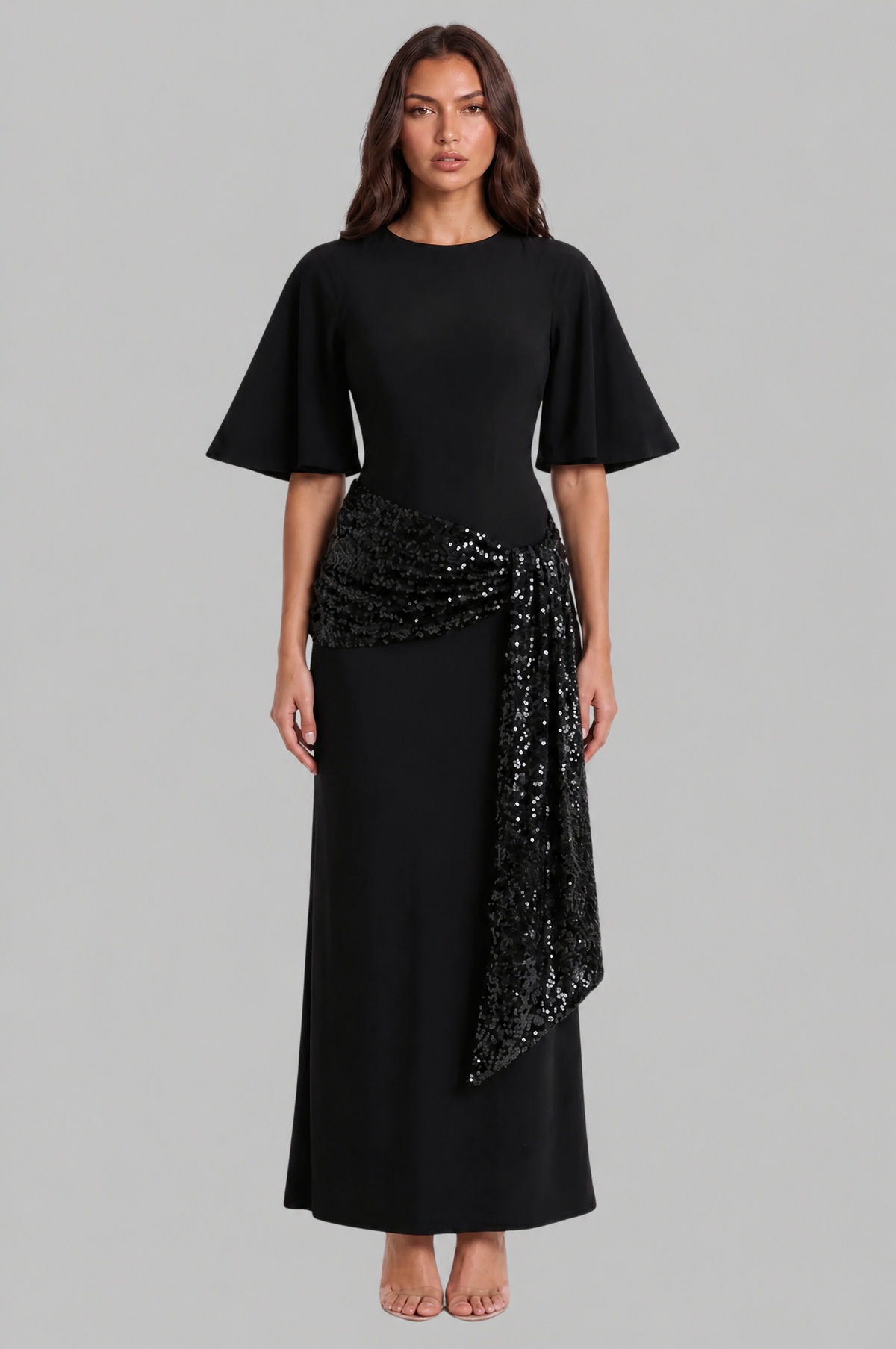 Backless Maxi Dress with Sequin Sash Audrey Calvero
