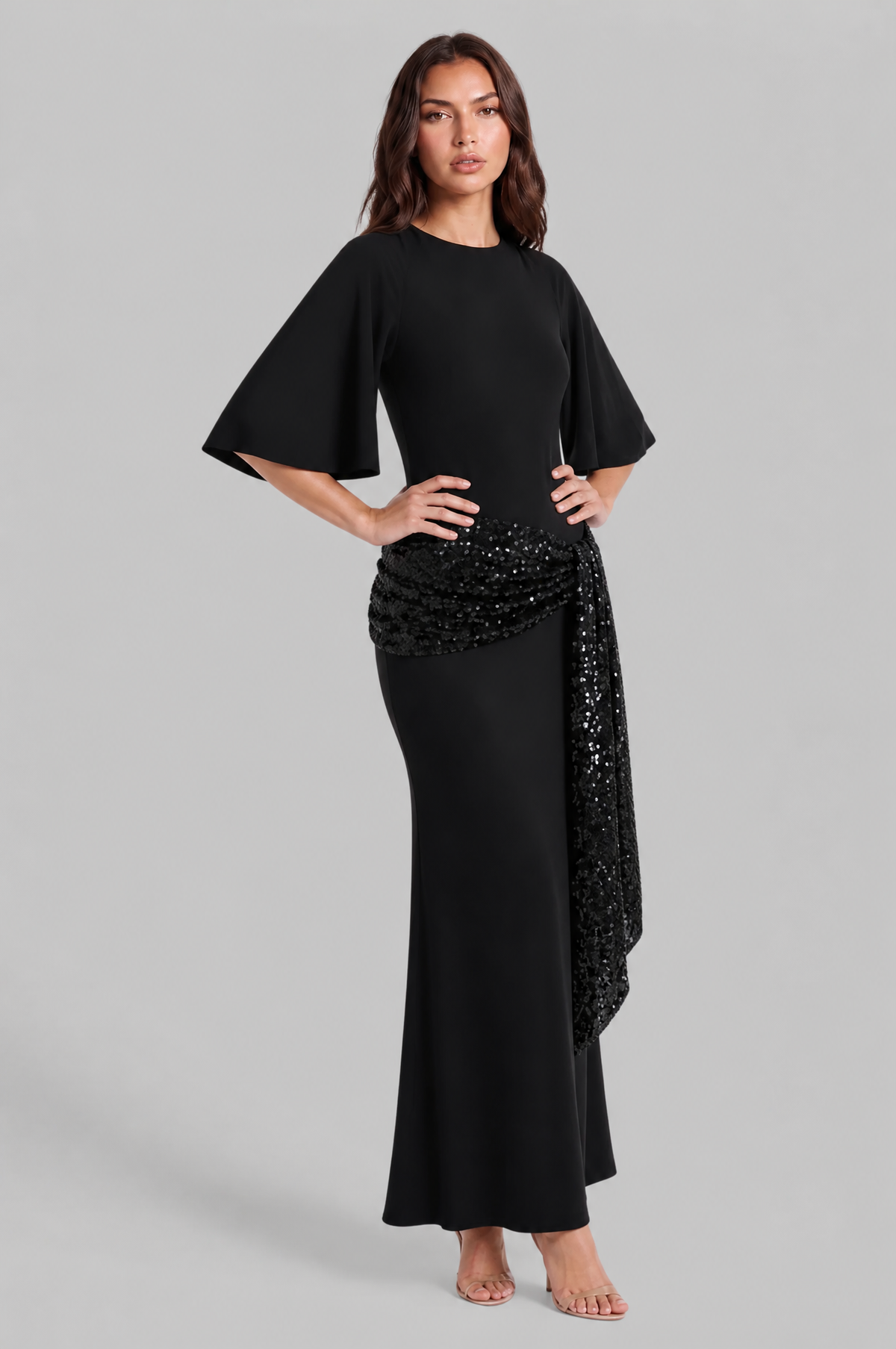 Backless Maxi Dress with Sequin Sash Audrey Calvero