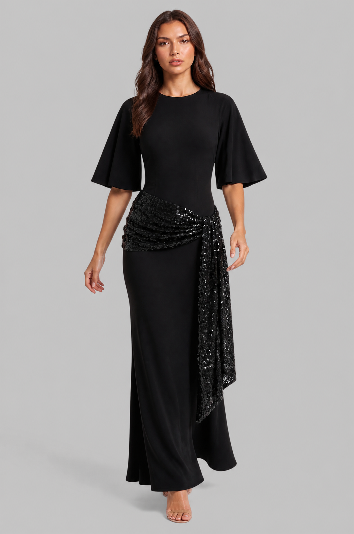 Backless Maxi Dress with Sequin Sash Audrey Calvero