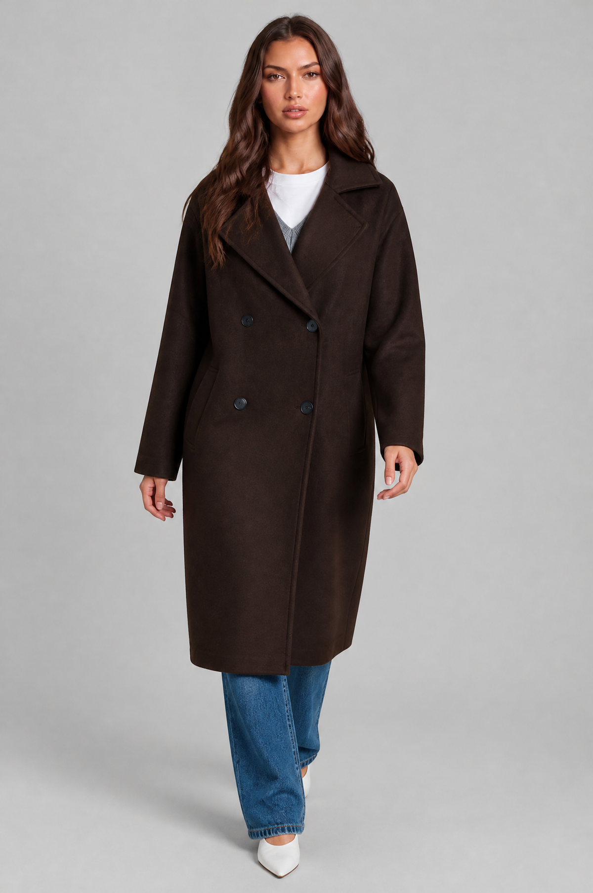 Oversized Double Breasted Long Wool Coat Audrey Calvero