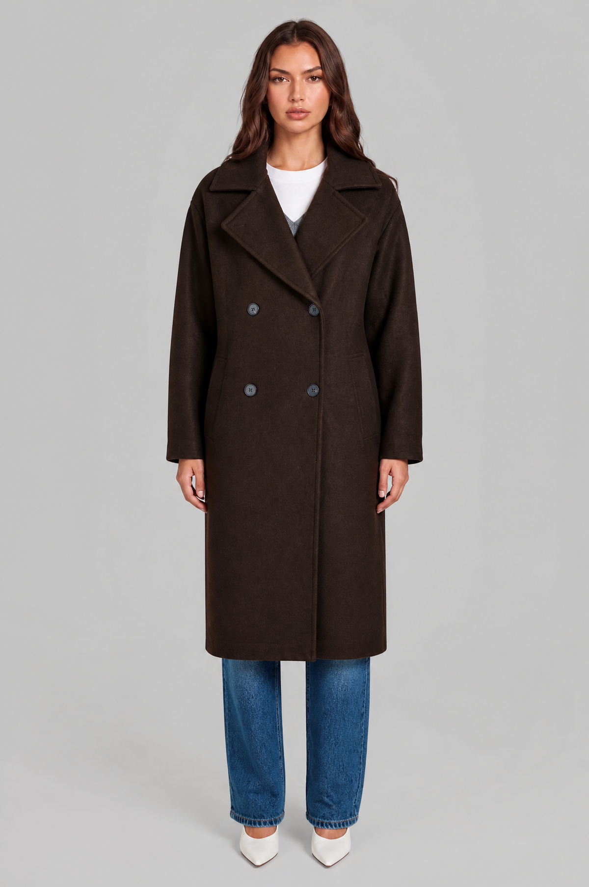 Oversized Double Breasted Long Wool Coat Audrey Calvero