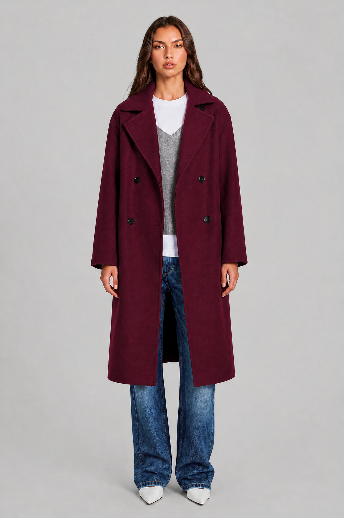 Oversized Double Breasted Long Wool Coat Audrey Calvero