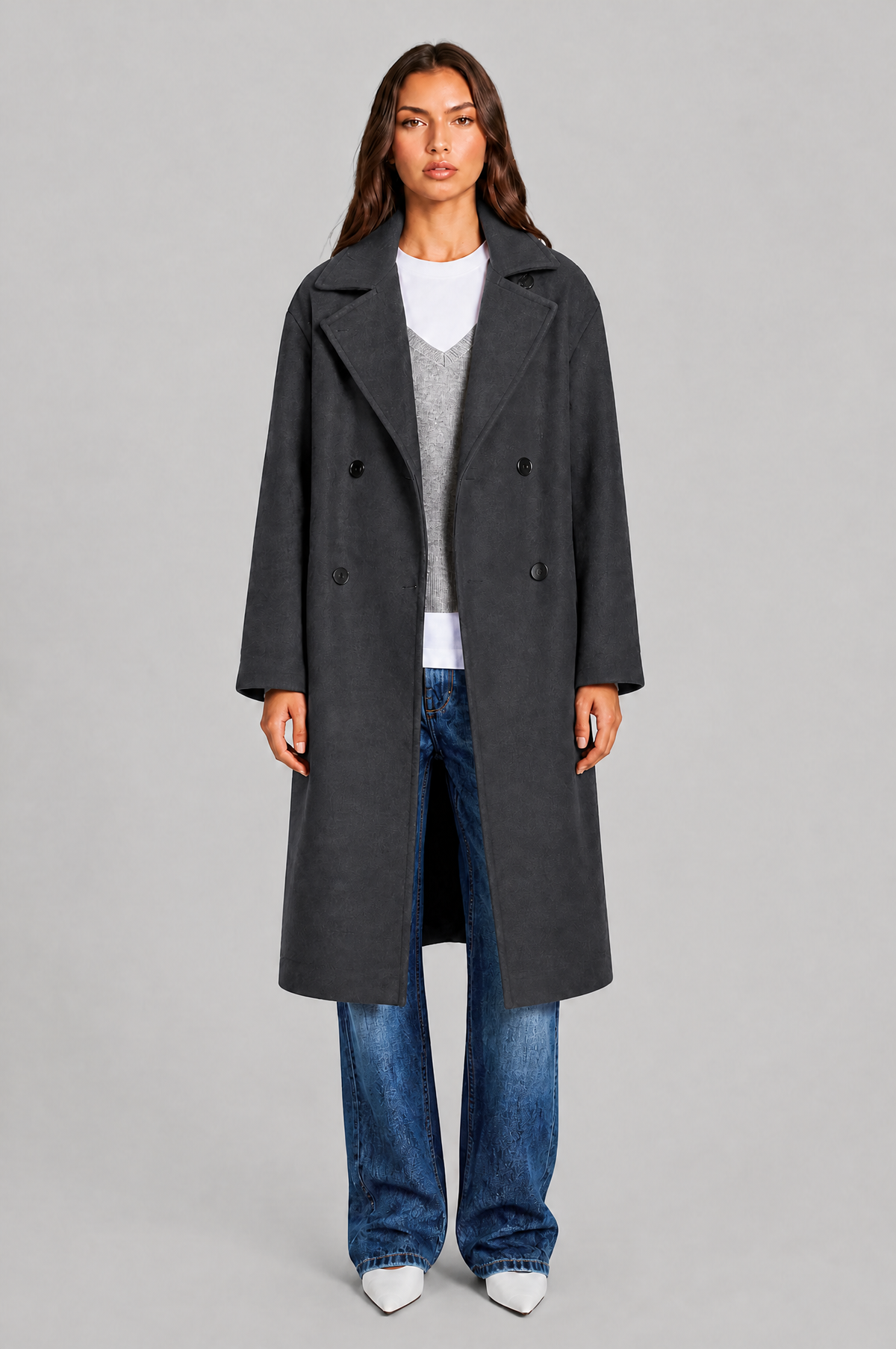 Oversized Double Breasted Long Wool Coat Audrey Calvero