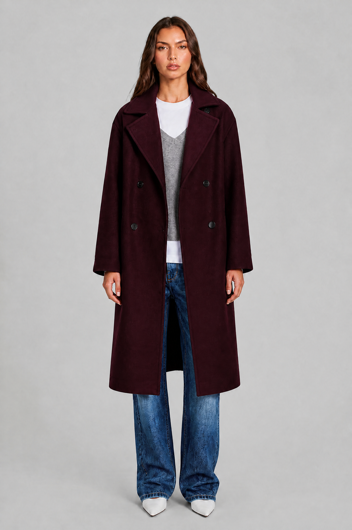 Oversized Double Breasted Long Wool Coat Audrey Calvero