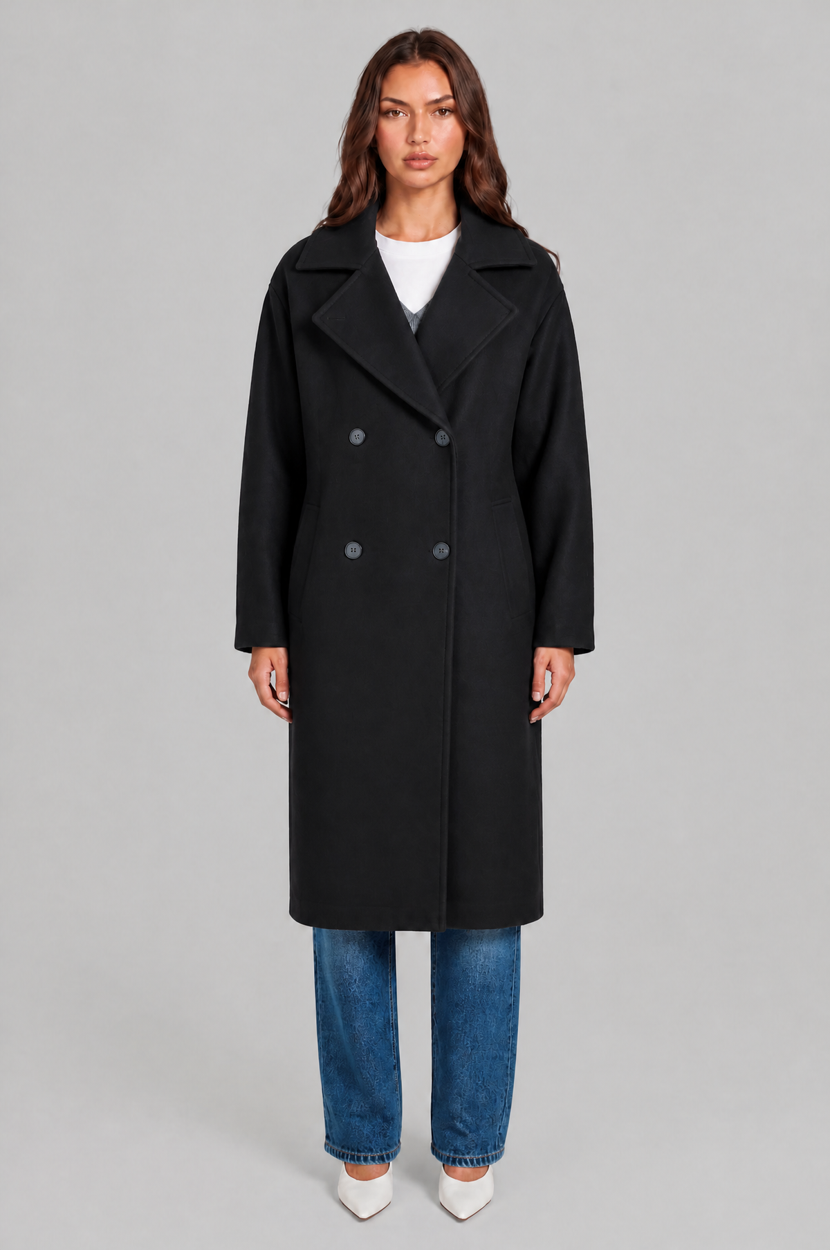 Oversized Double Breasted Long Wool Coat Audrey Calvero