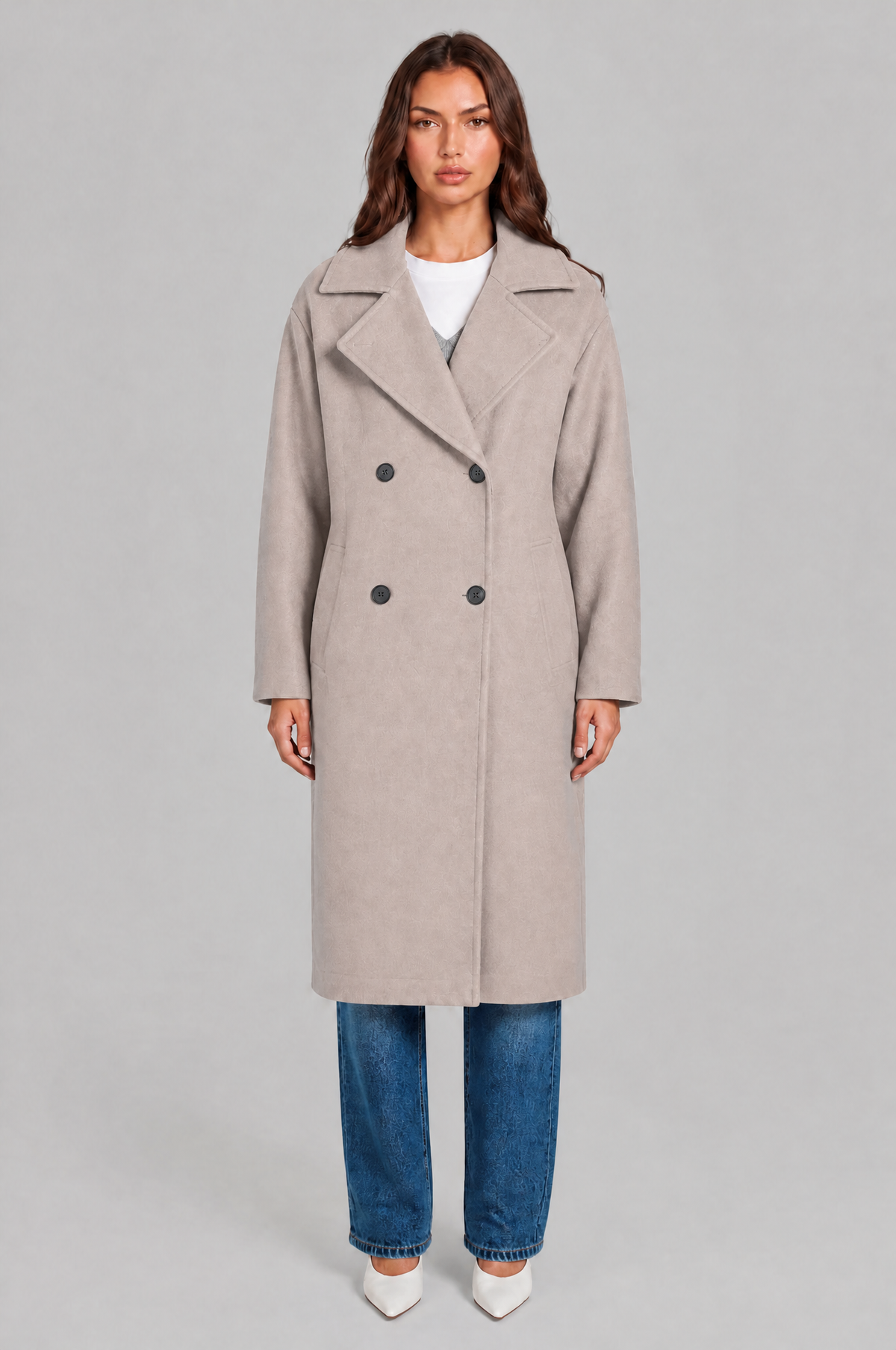 Oversized Double Breasted Long Wool Coat Audrey Calvero