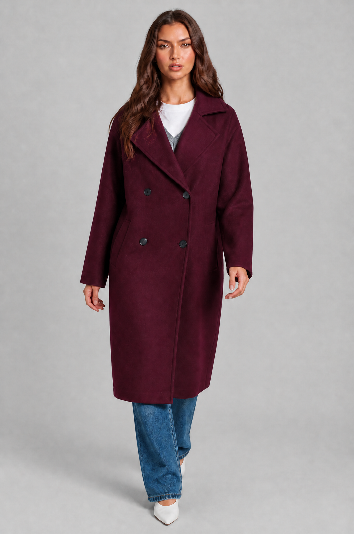 Oversized Double Breasted Long Wool Coat Audrey Calvero