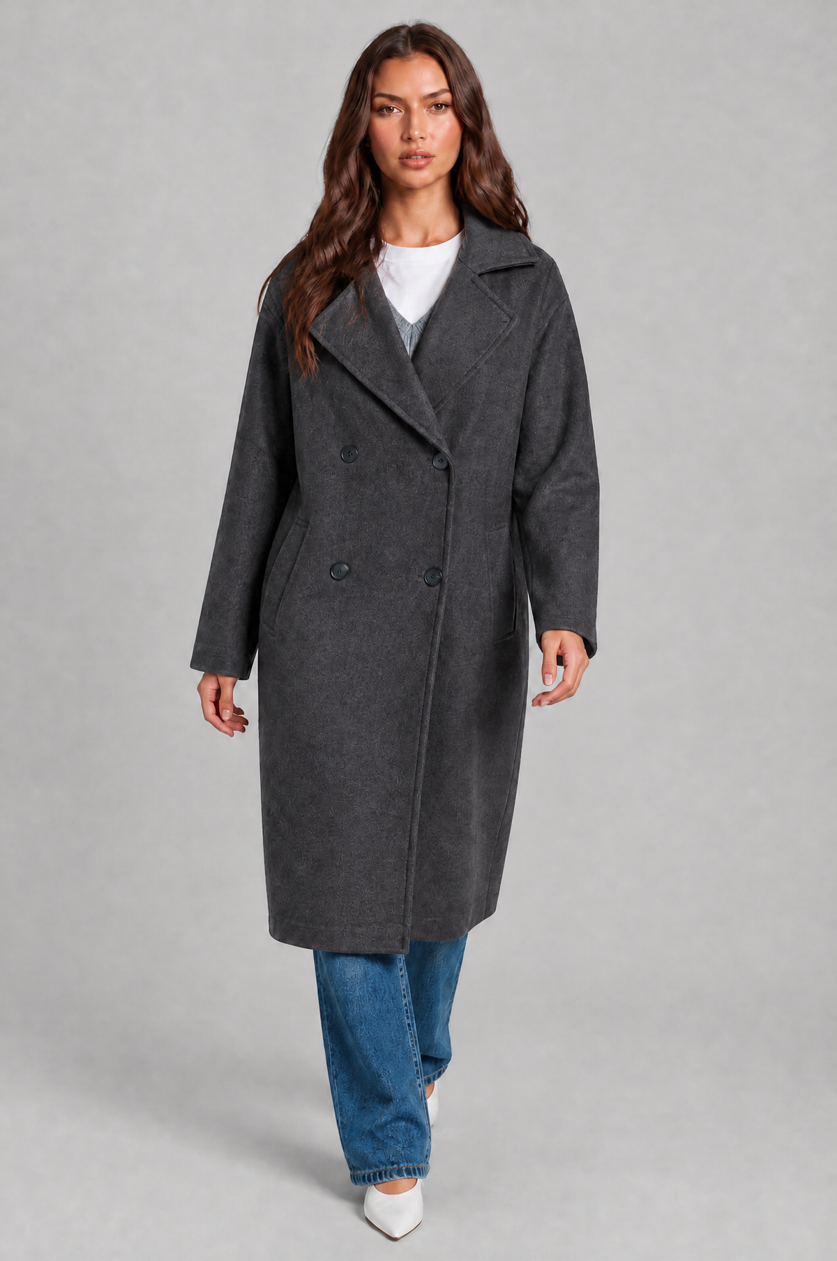 Oversized Double Breasted Long Wool Coat Audrey Calvero