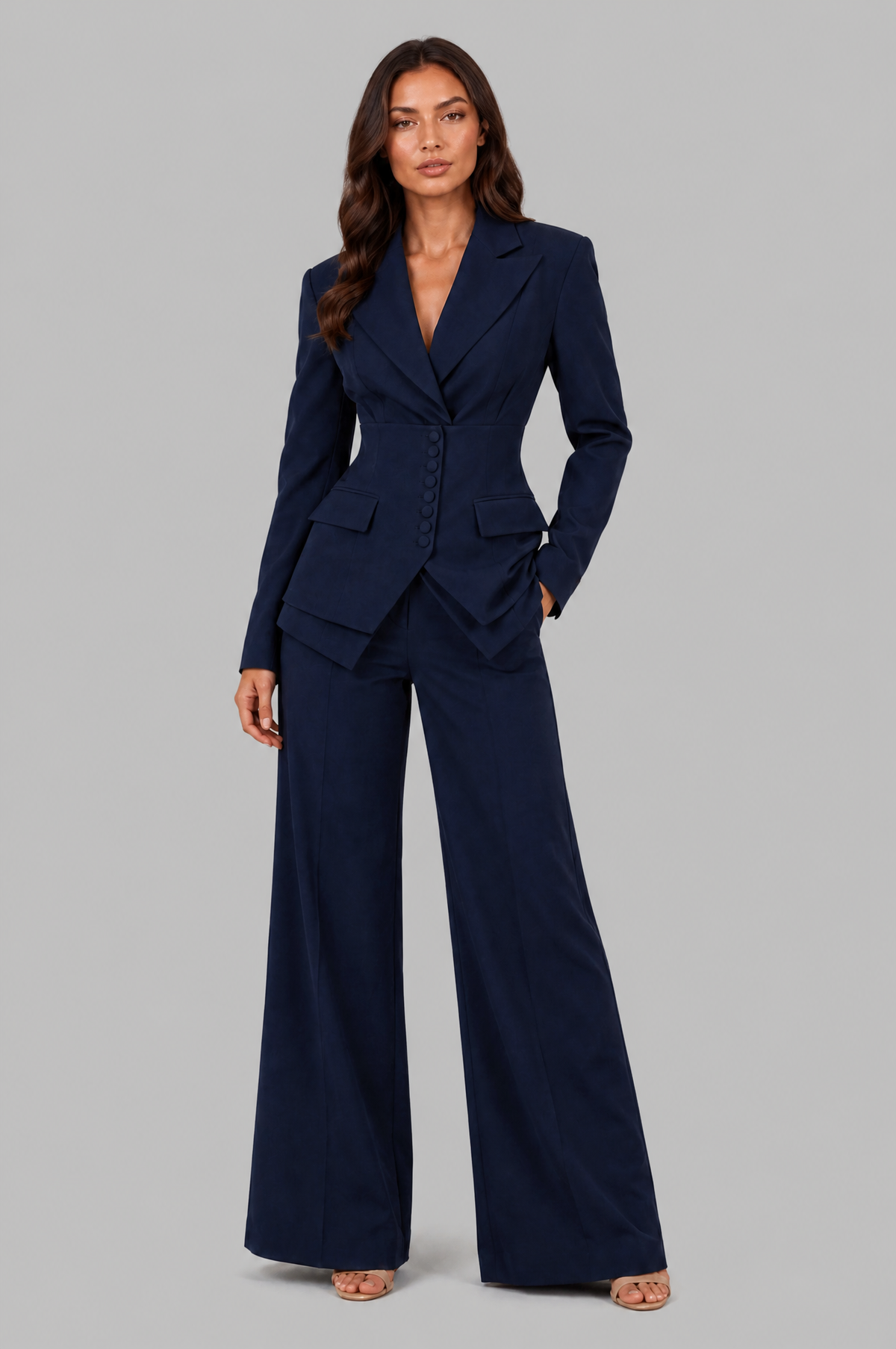 Corset Blazer & Wide Leg Trouser Suit Set Noor Laurent