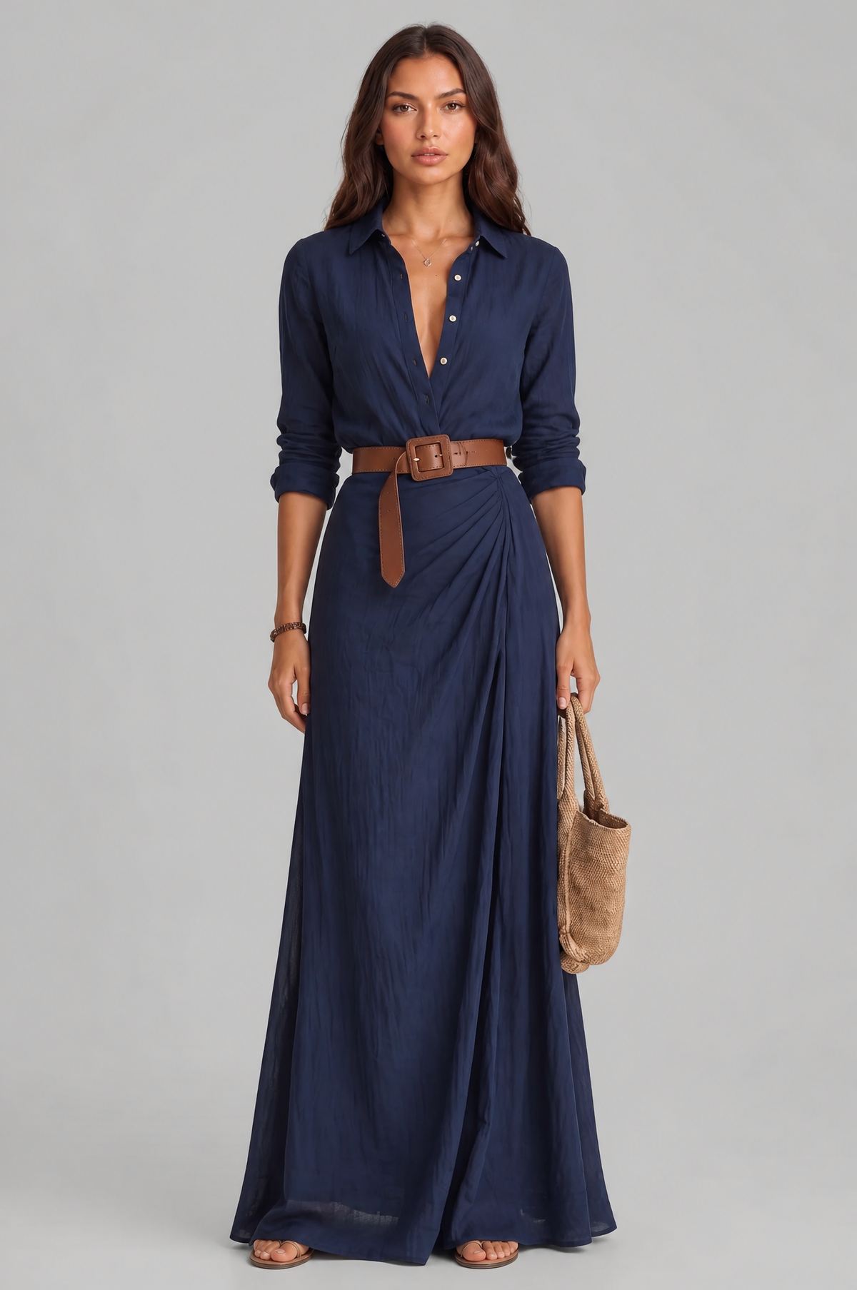Shirt Maxi Dress with Belt Audrey Calvero