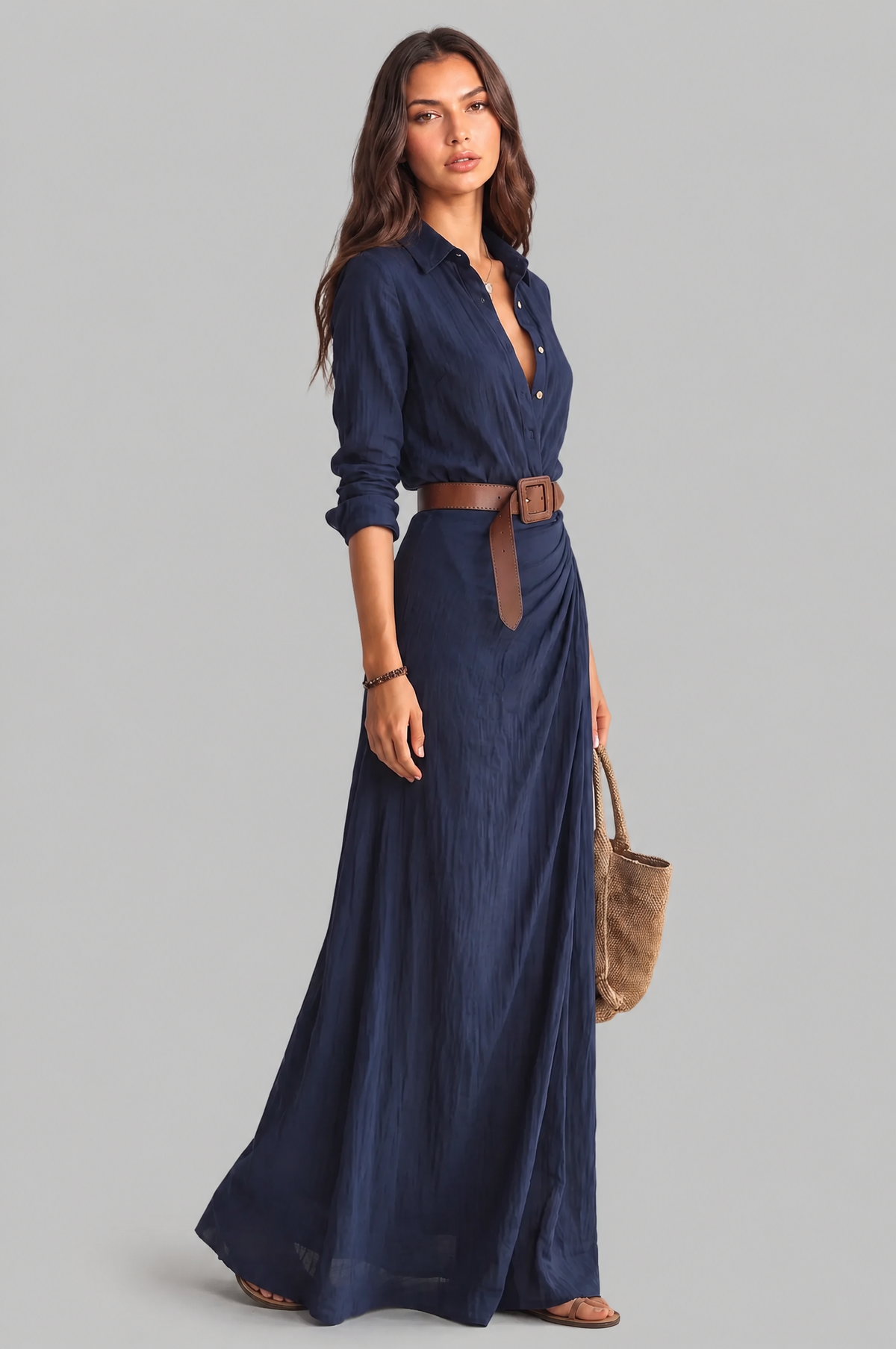 Shirt Maxi Dress with Belt Audrey Calvero