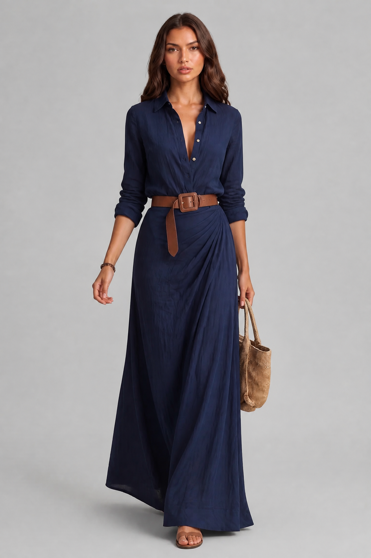 Shirt Maxi Dress with Belt Audrey Calvero