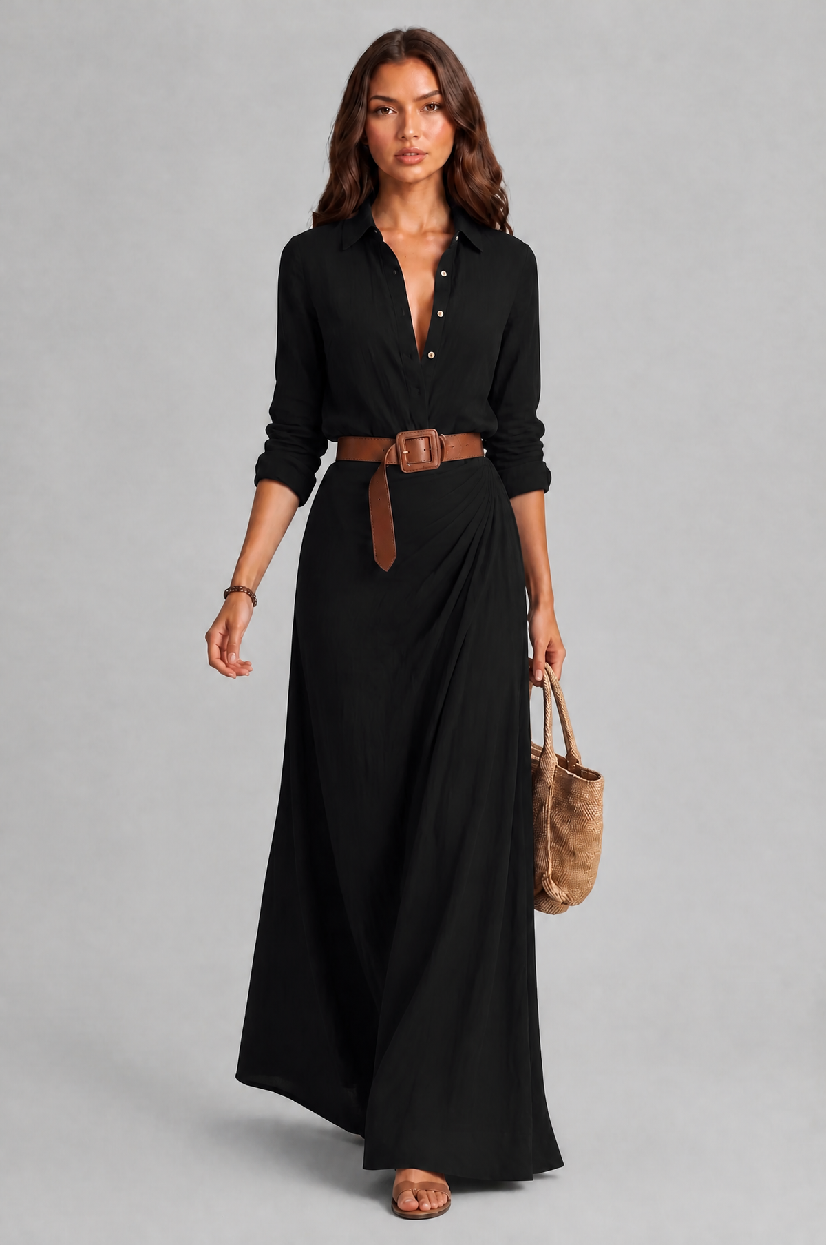 Shirt Maxi Dress with Belt Audrey Calvero