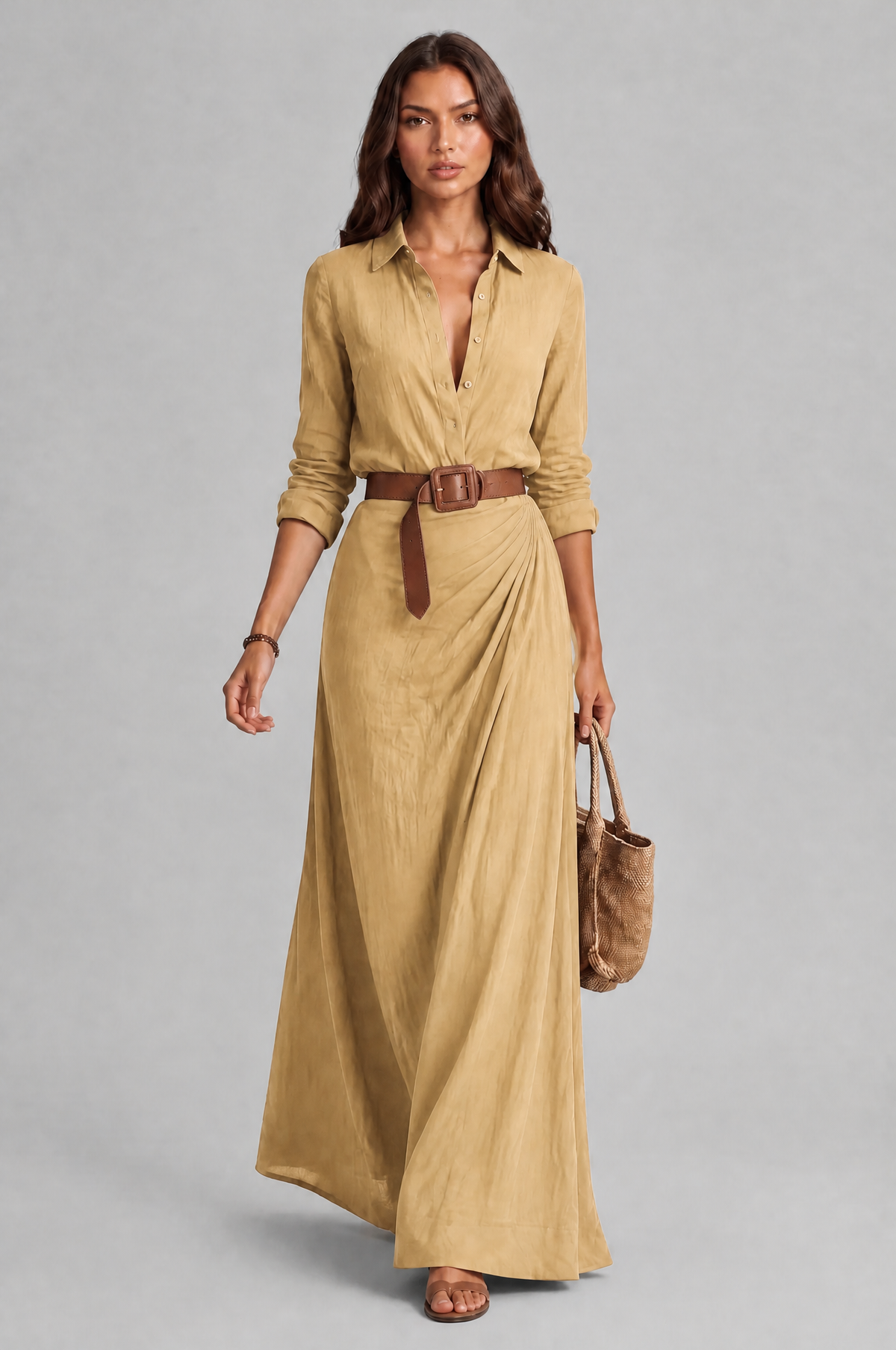 Shirt Maxi Dress with Belt Audrey Calvero