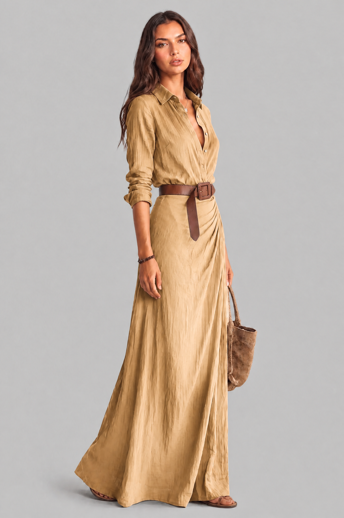 Shirt Maxi Dress with Belt Audrey Calvero