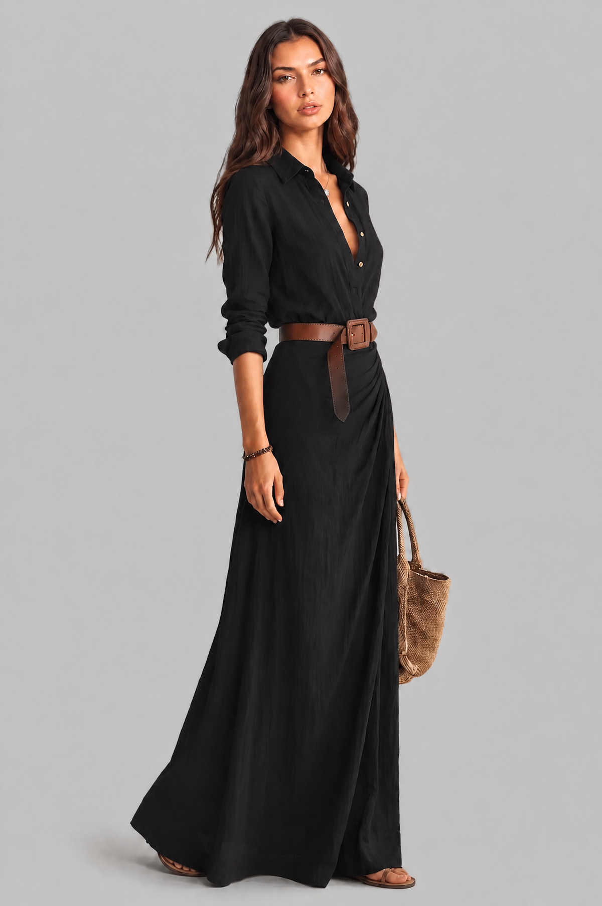 Shirt Maxi Dress with Belt Audrey Calvero