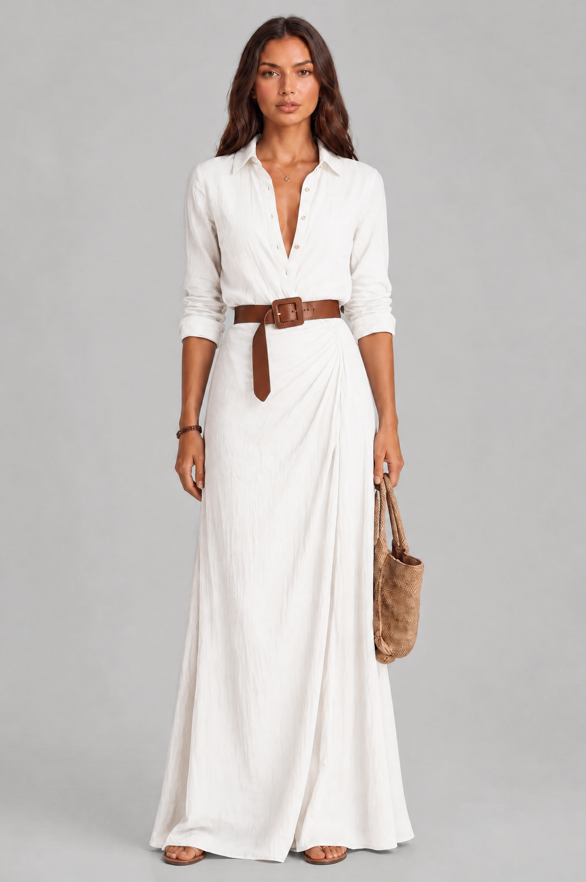 Shirt Maxi Dress with Belt Audrey Calvero
