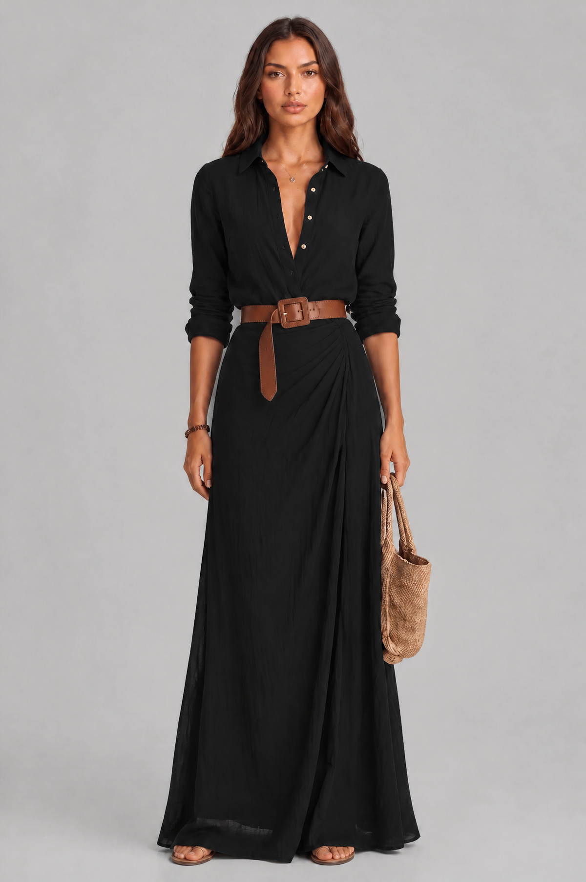 Shirt Maxi Dress with Belt Audrey Calvero