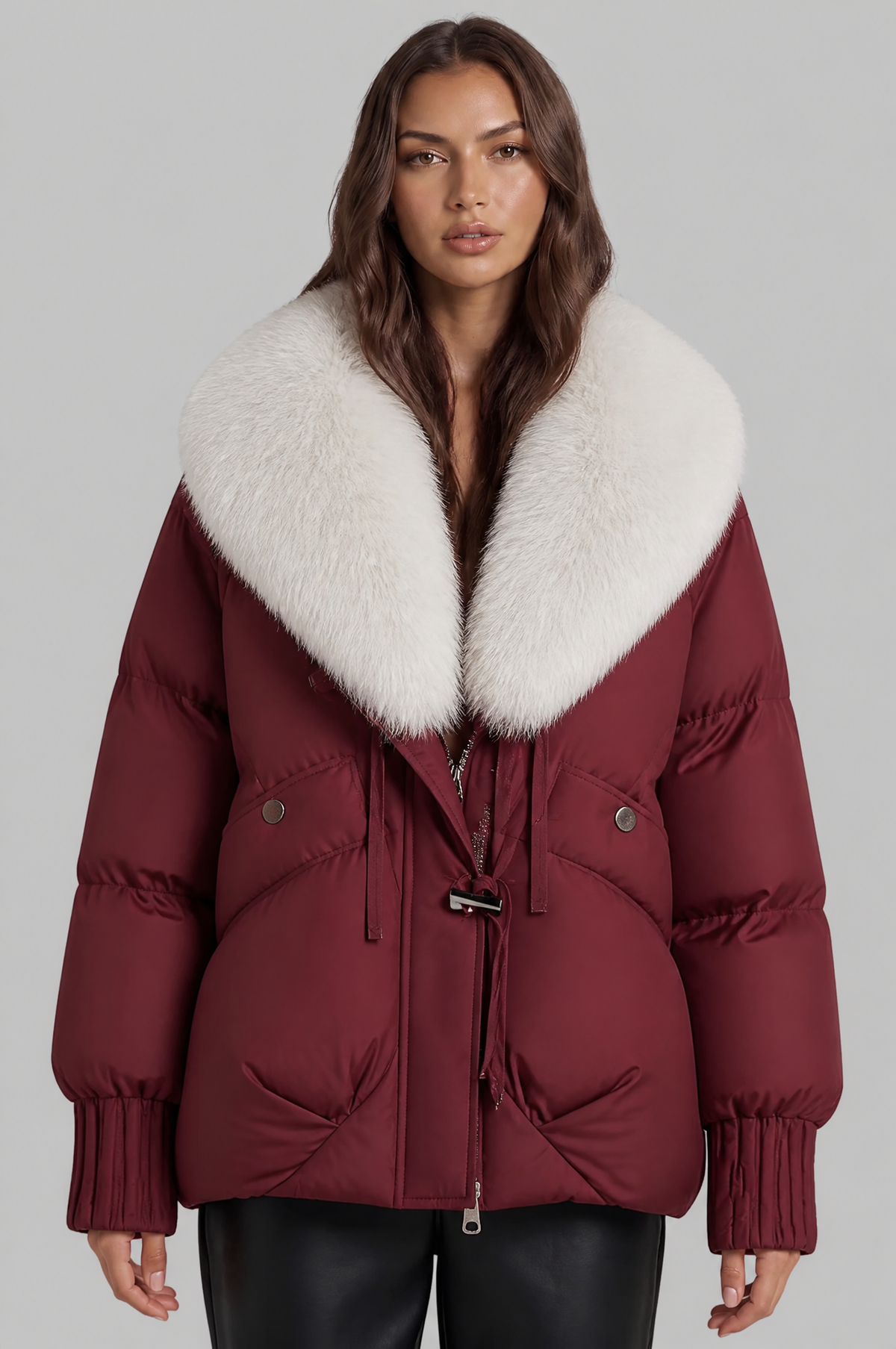 Puffer Jacket with Faux Fur Collar Audrey Calvero