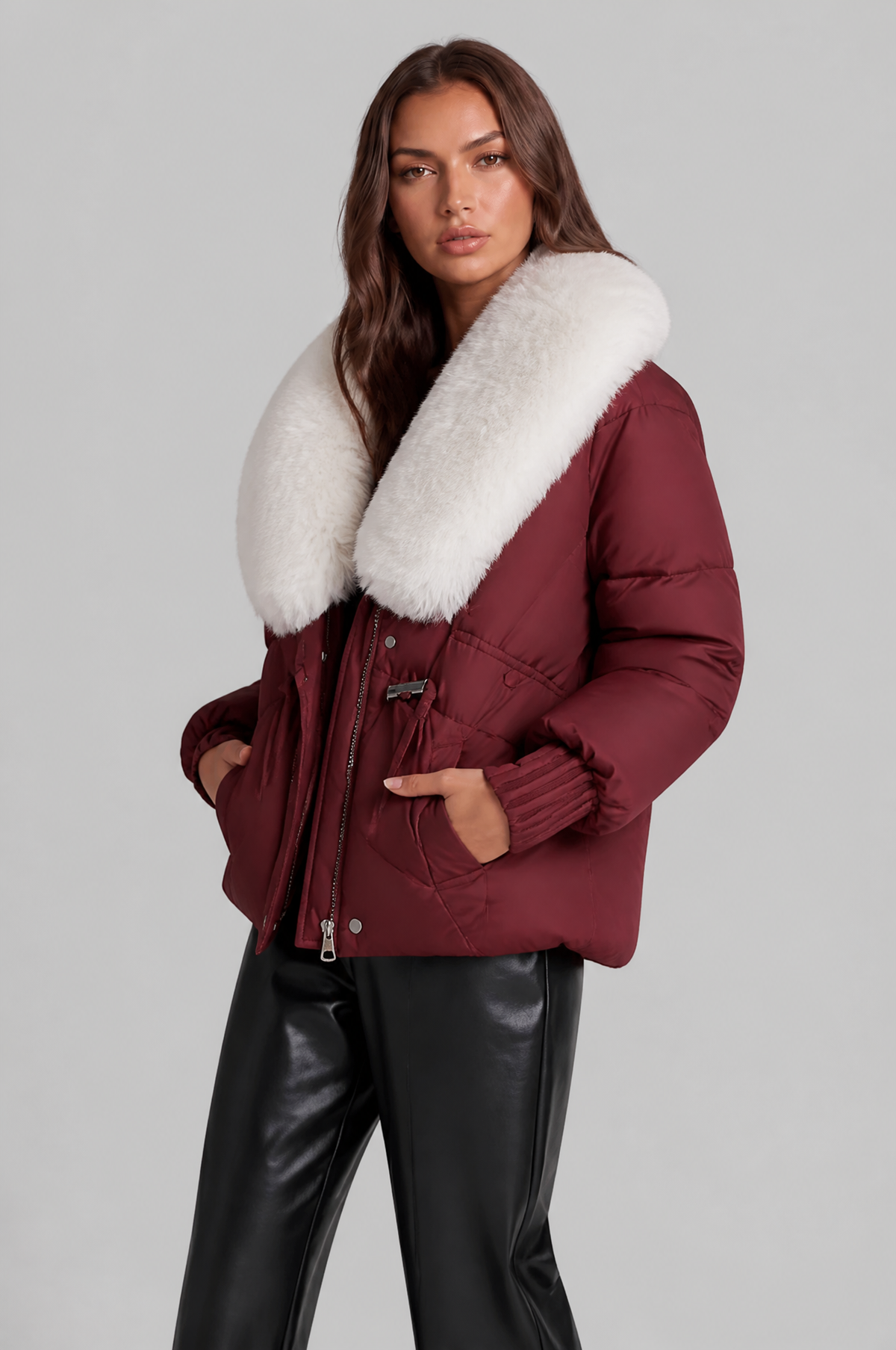 Puffer Jacket with Faux Fur Collar Audrey Calvero