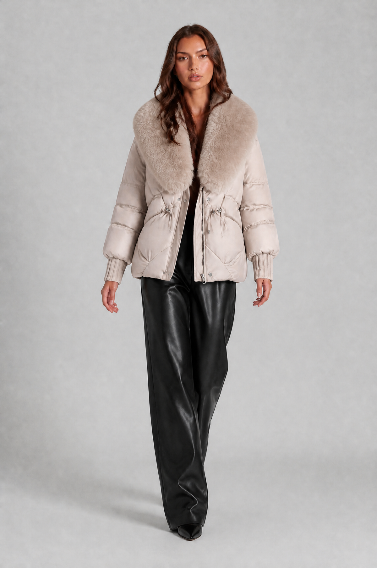 Puffer Jacket with Faux Fur Collar Audrey Calvero