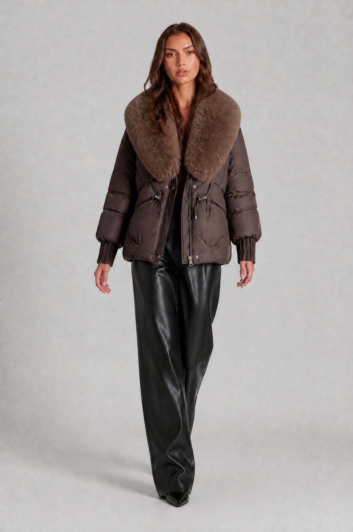 Puffer Jacket with Faux Fur Collar Audrey Calvero