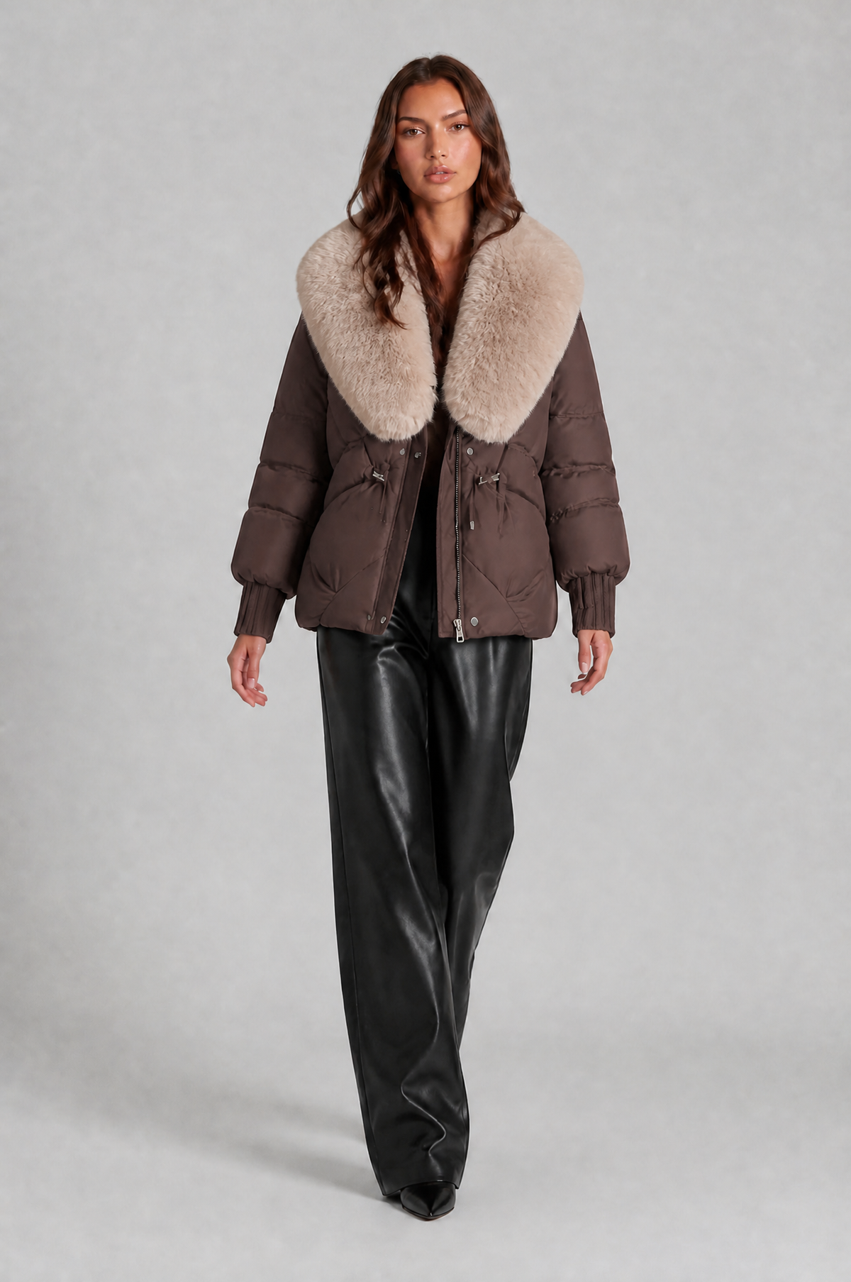Puffer Jacket with Faux Fur Collar Audrey Calvero