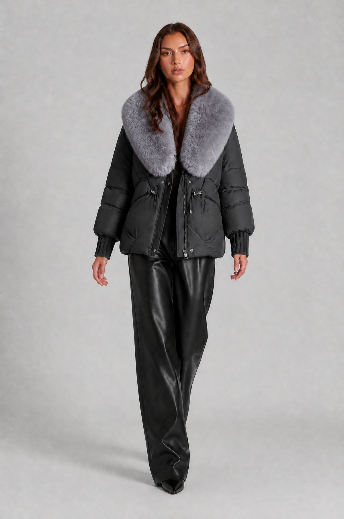 Puffer Jacket with Faux Fur Collar Audrey Calvero
