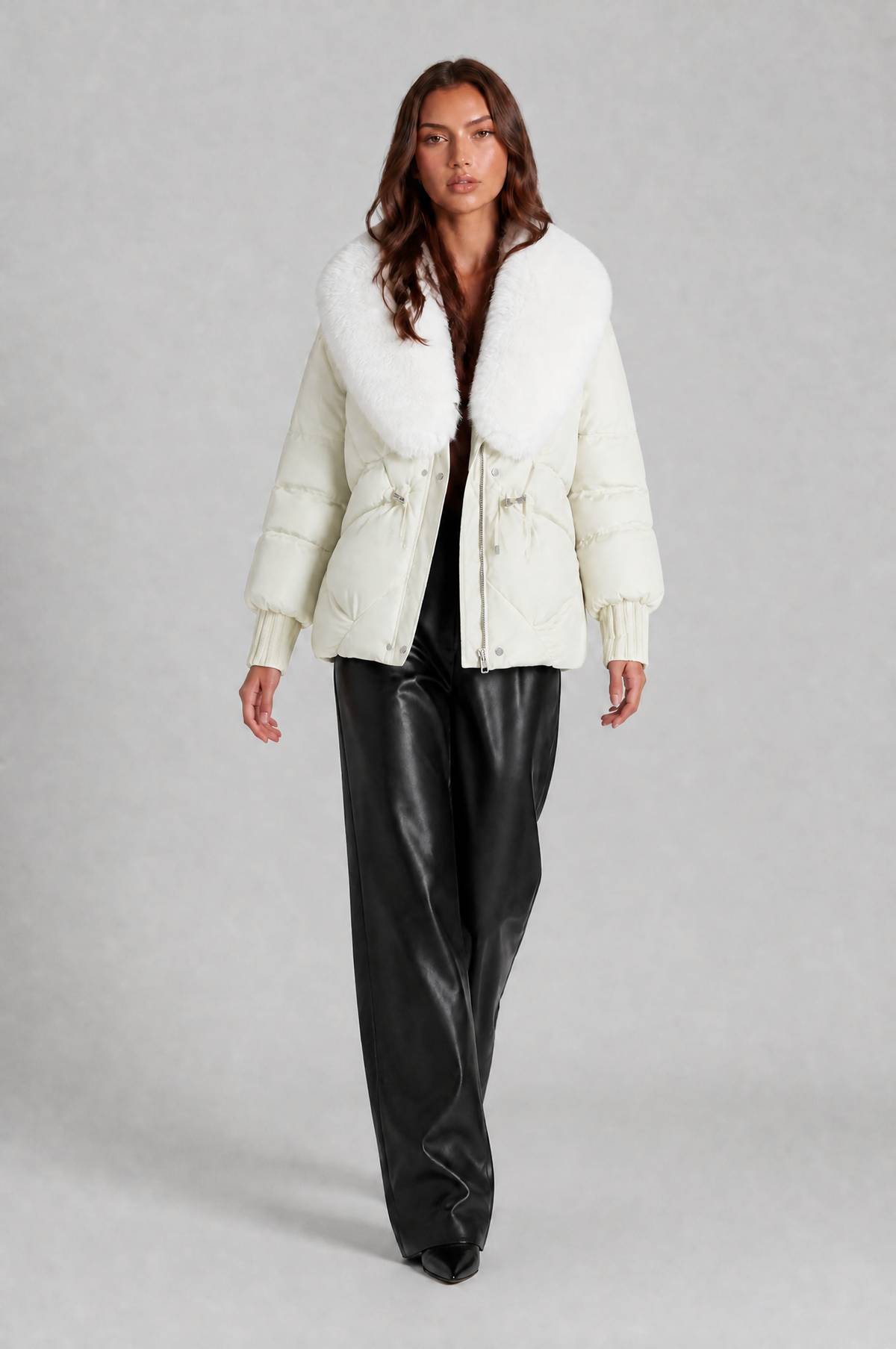 Puffer Jacket with Faux Fur Collar Audrey Calvero