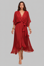 Chiffon Wrap Midi Dress with Tie Waist Audrey Calvero