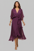 Chiffon Wrap Midi Dress with Tie Waist Audrey Calvero