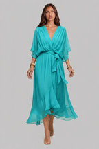 Chiffon Wrap Midi Dress with Tie Waist Audrey Calvero
