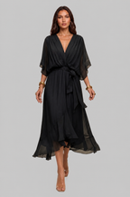 Chiffon Wrap Midi Dress with Tie Waist Audrey Calvero
