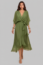 Chiffon Wrap Midi Dress with Tie Waist Audrey Calvero
