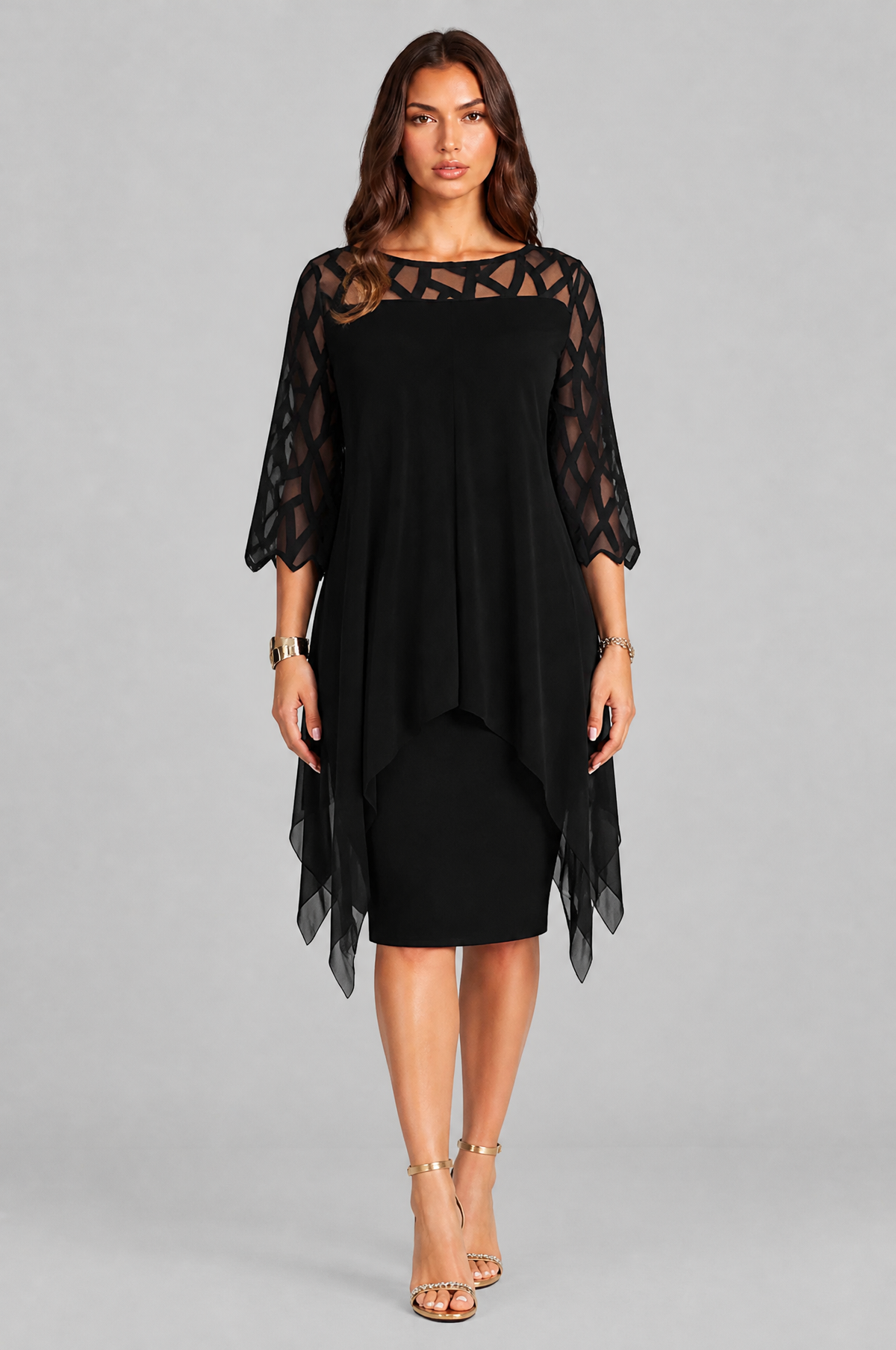 Layered Overlay Dress with Mesh Sleeves Audrey Calvero
