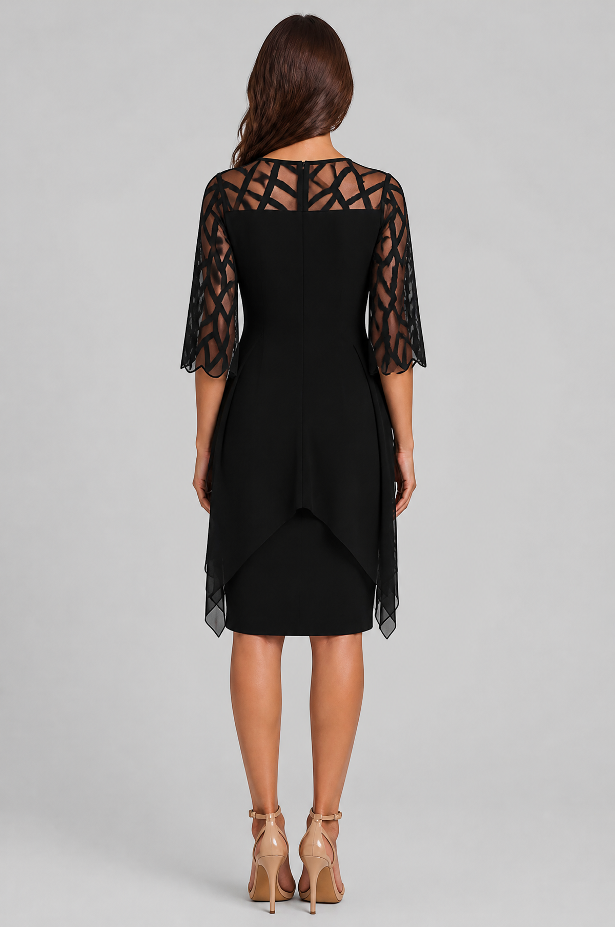 Layered Overlay Dress with Mesh Sleeves Audrey Calvero