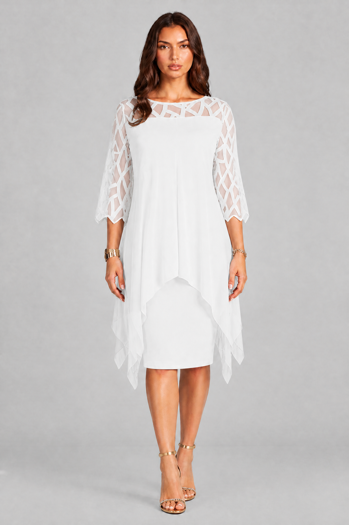 Layered Overlay Dress with Mesh Sleeves Audrey Calvero