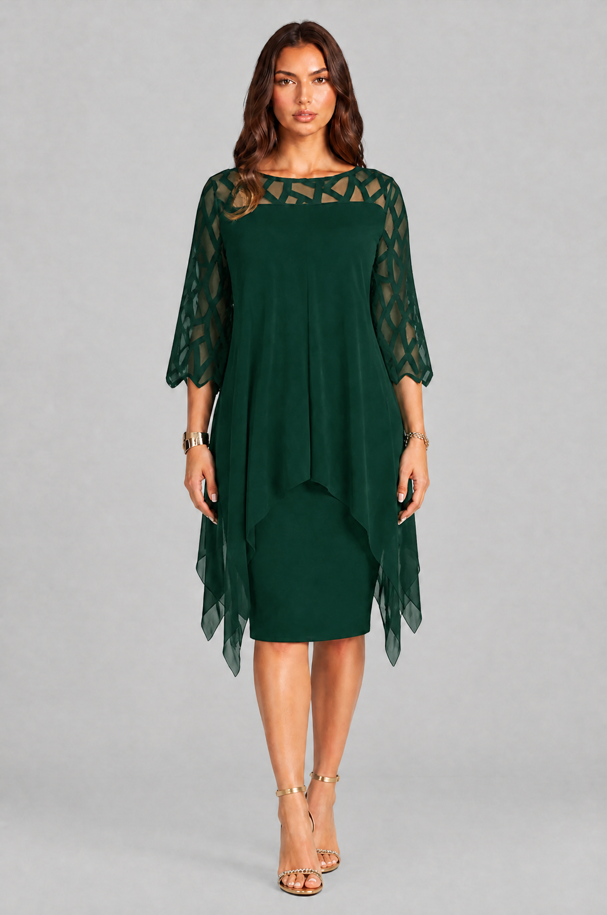 Layered Overlay Dress with Mesh Sleeves Audrey Calvero