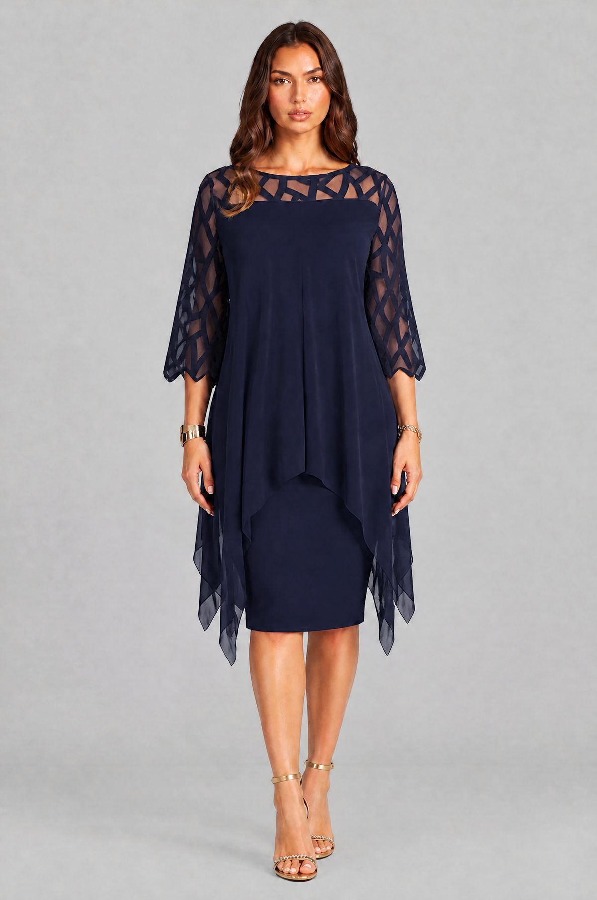 Layered Overlay Dress with Mesh Sleeves Audrey Calvero