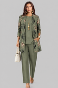 Three Piece Leaf Print Jacket, Top & Trouser Set Noor Laurent