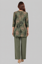 Three Piece Leaf Print Jacket, Top & Trouser Set Noor Laurent